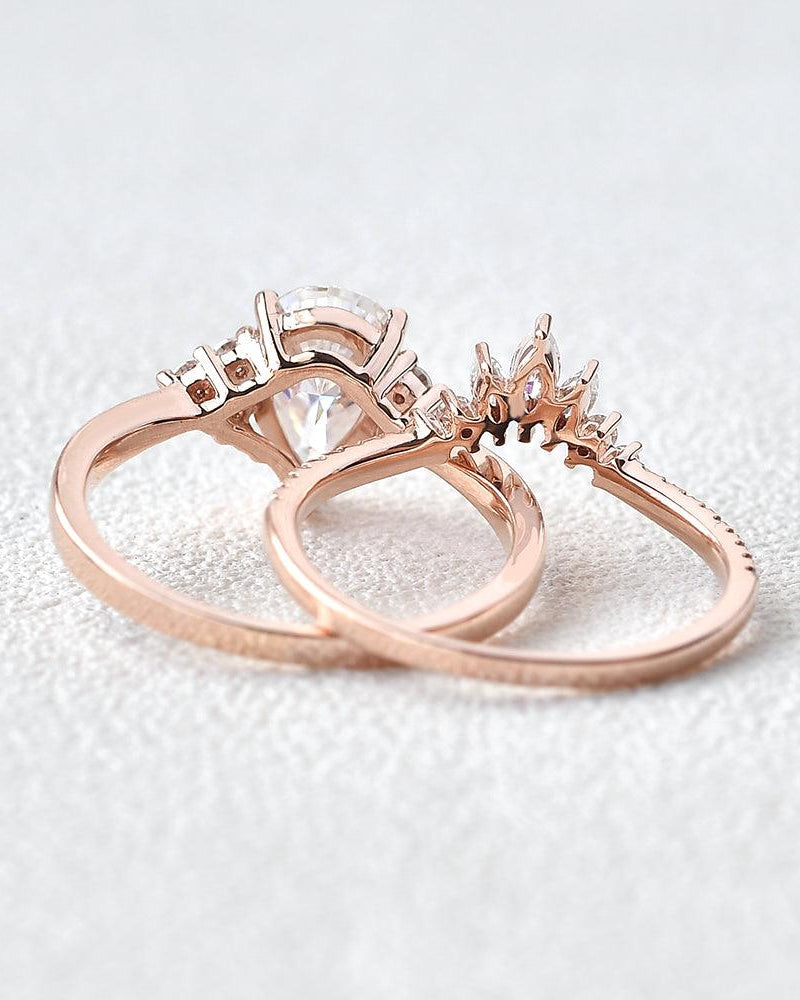 Pear Shaped Moissanite Rose Gold Ring Set 2pcs - Felicegals