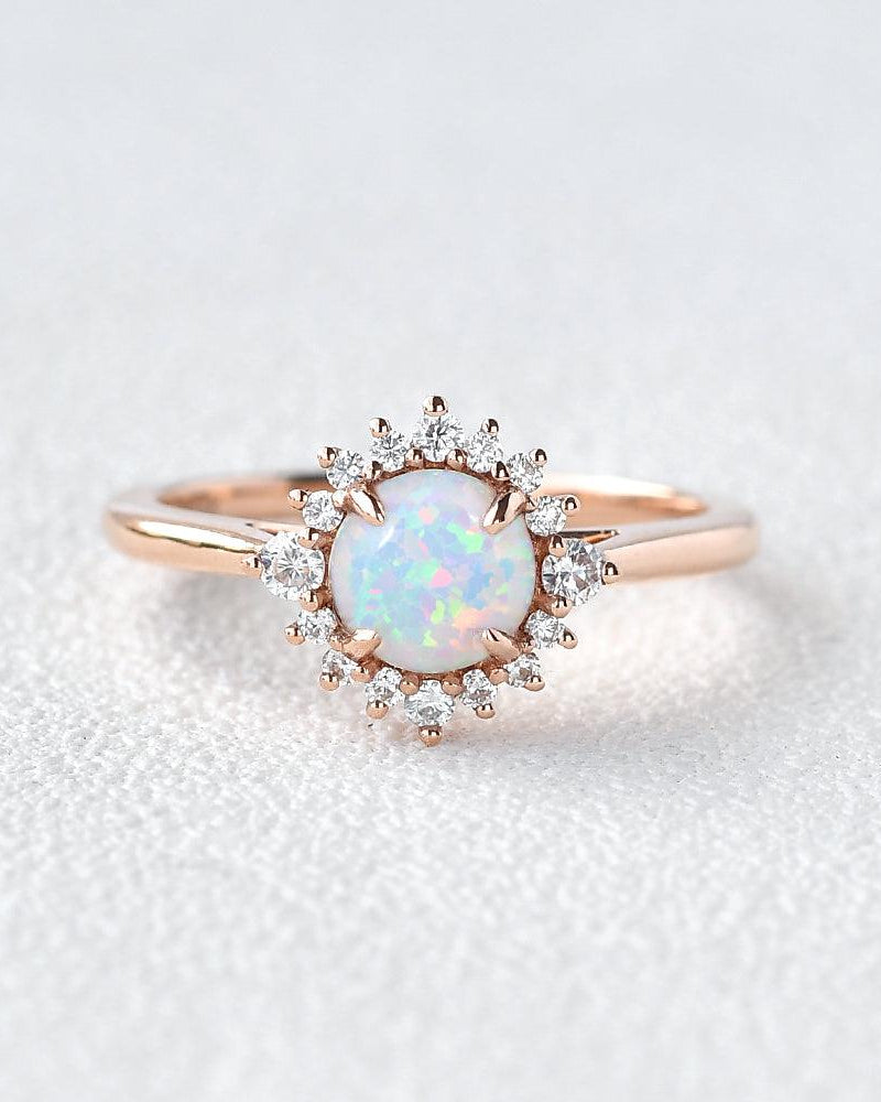 Lab Opal & Moissanite Rose Gold Ring - Felicegals