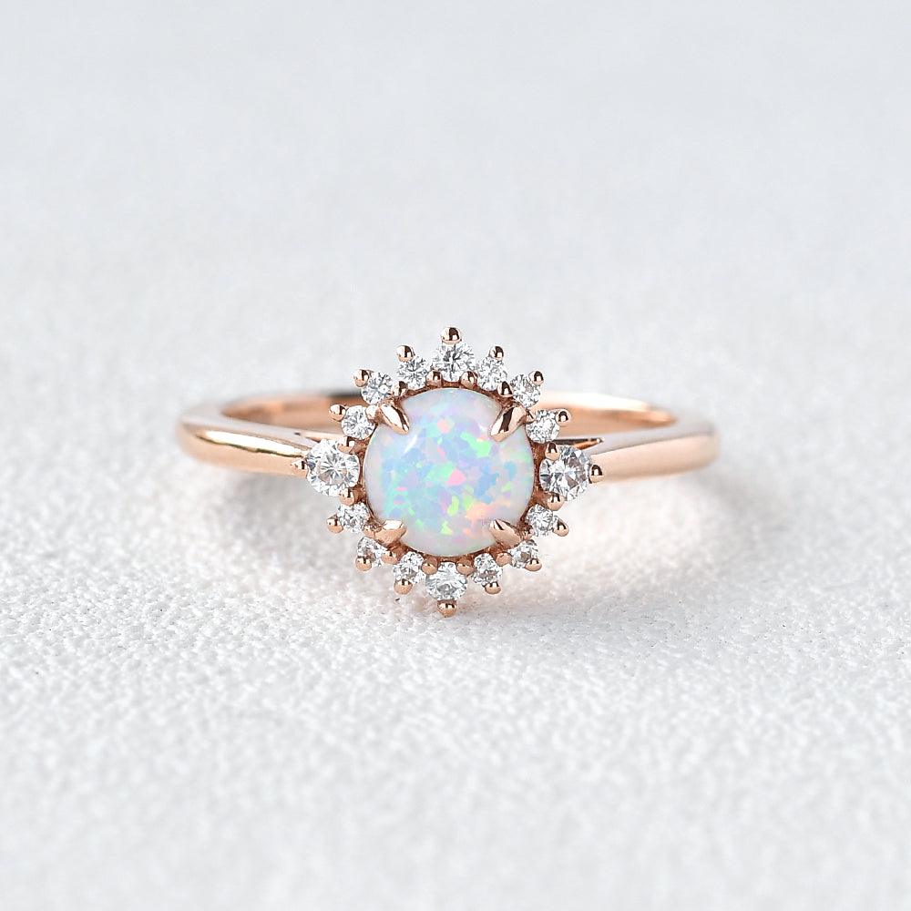 Lab Opal & Moissanite Rose Gold Ring - Felicegals