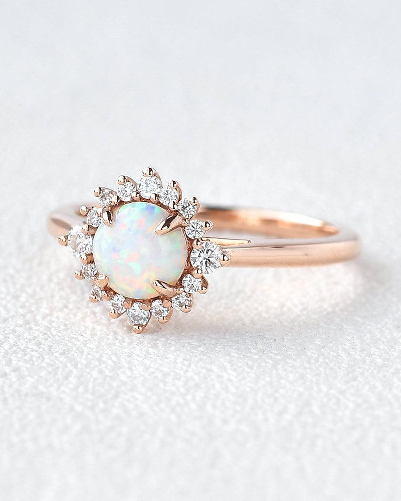 Lab Opal & Moissanite Rose Gold Ring - Felicegals