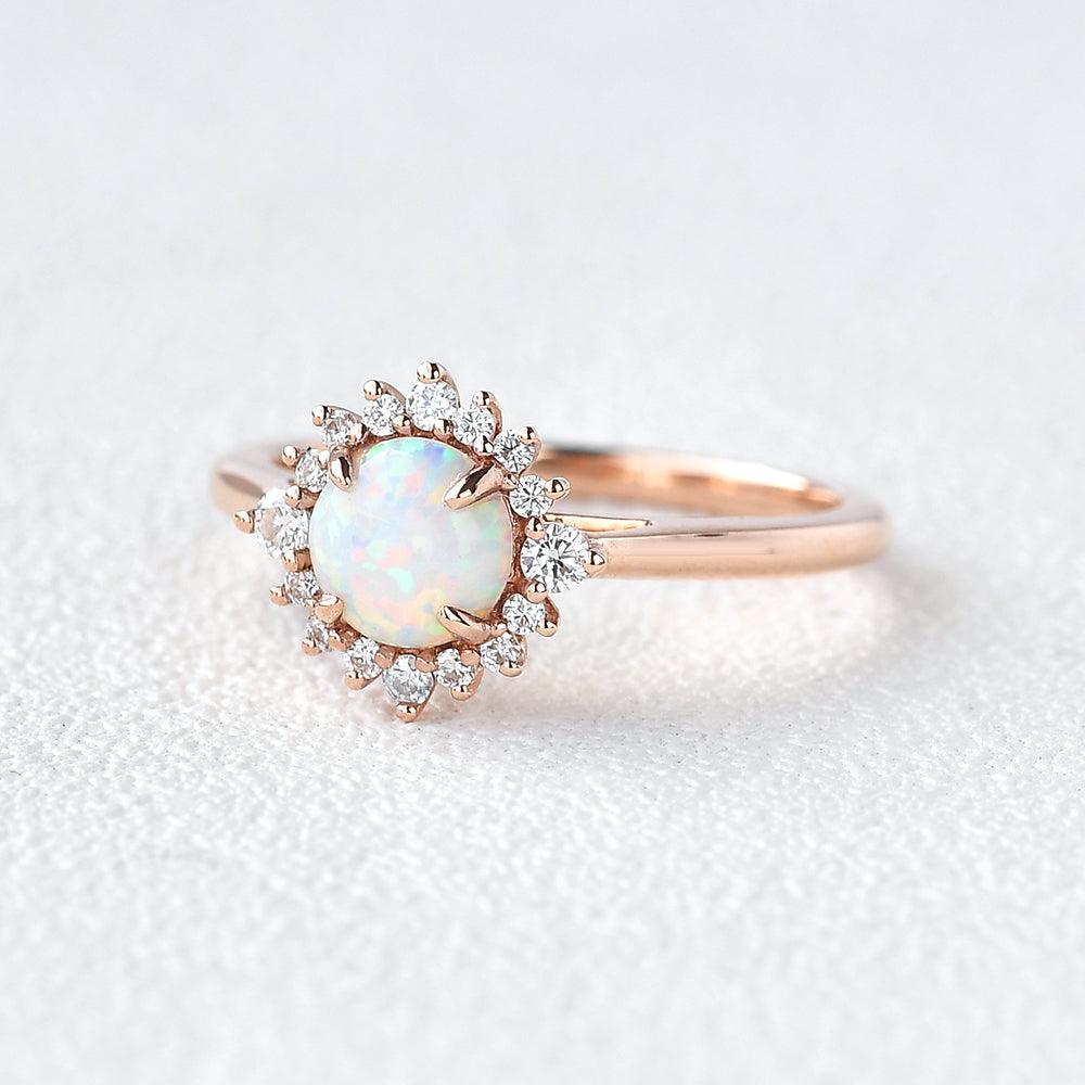 Lab Opal & Moissanite Rose Gold Ring - Felicegals