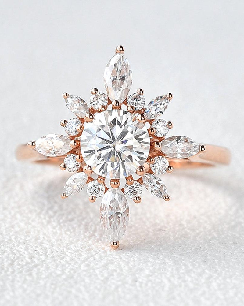 Flower Marquise Moissanite Rose Gold Ring - Felicegals