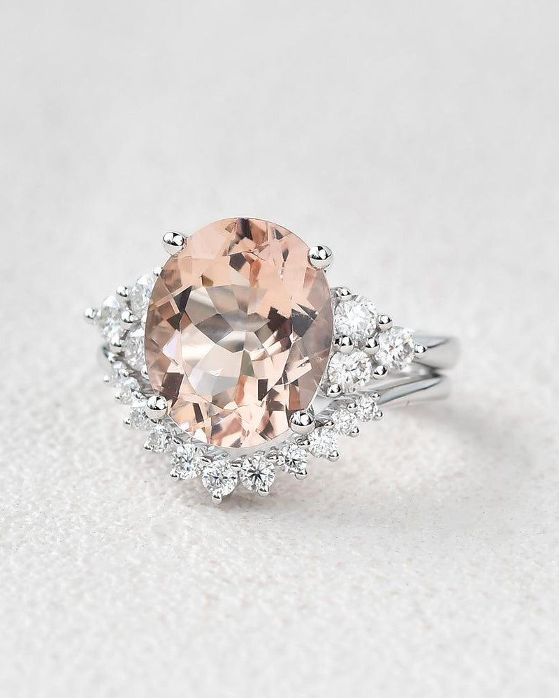 3ct Morganite Oval Classic Rose Gold Ring Set 2PCS - Felicegals 丨Wedding ring 丨Fashion ring 丨Diamond ring 丨Gemstone ring--Felicegals