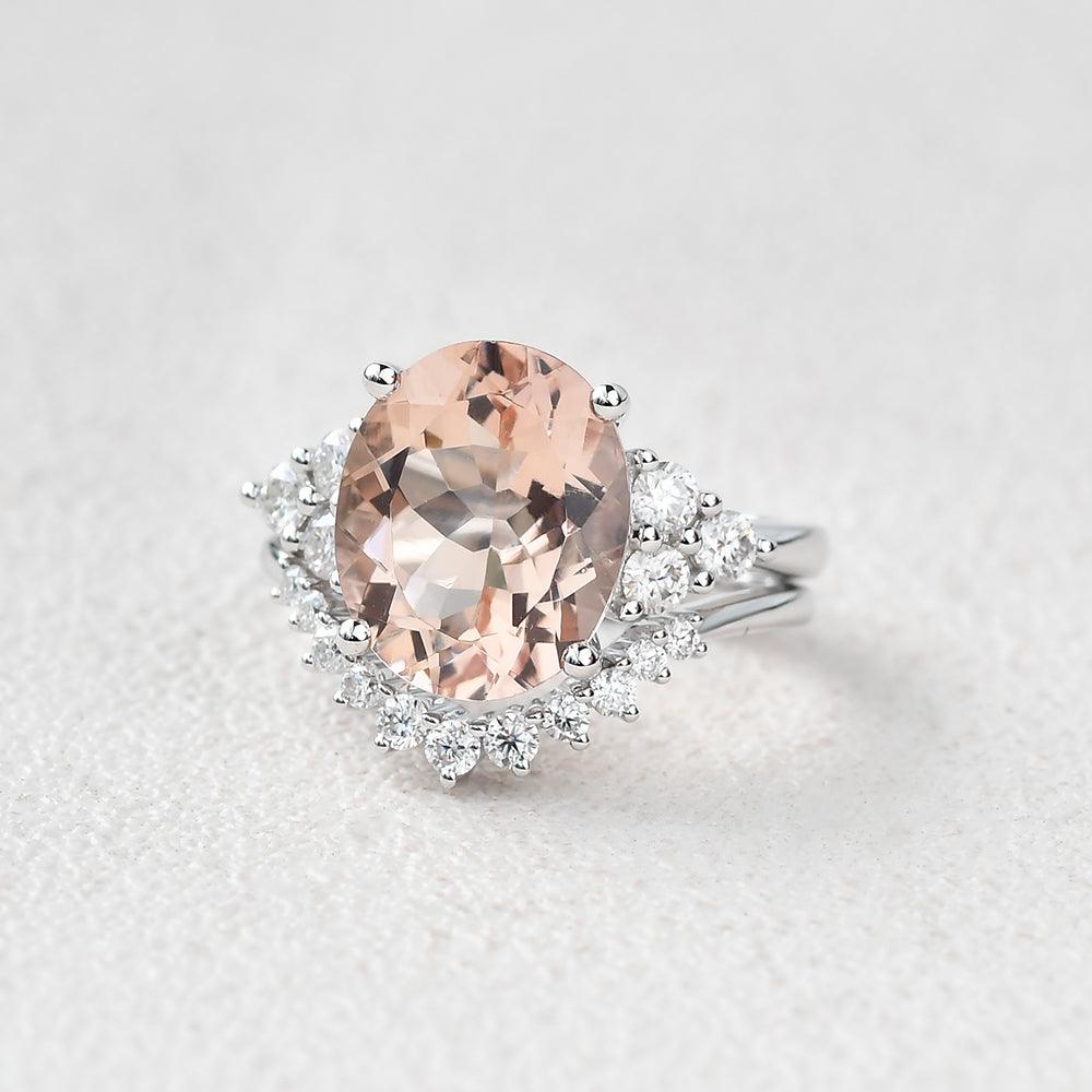 3ct Morganite Oval Classic Rose Gold Ring Set 2PCS - Felicegals 丨Wedding ring 丨Fashion ring 丨Diamond ring 丨Gemstone ring--Felicegals