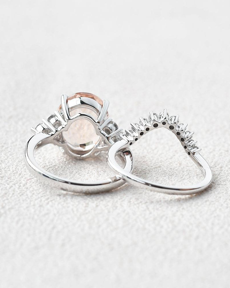 3ct Morganite Oval Classic Rose Gold Ring Set 2PCS - Felicegals 丨Wedding ring 丨Fashion ring 丨Diamond ring 丨Gemstone ring--Felicegals