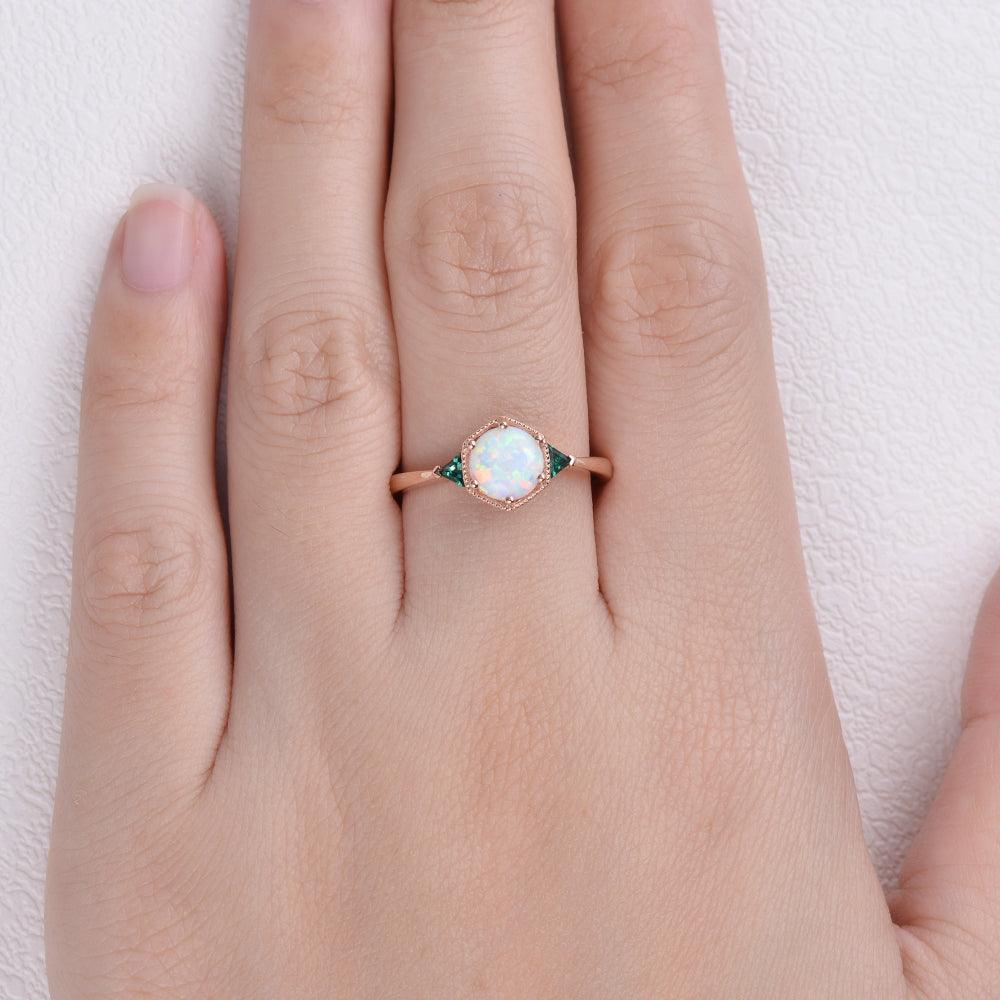 Lab Opal & Emerald Rose Gold Ring - Felicegals