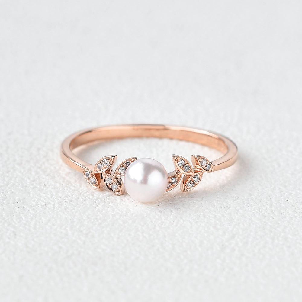 Akoya Pearl & Moissanite Rose Gold Ring - Felicegals