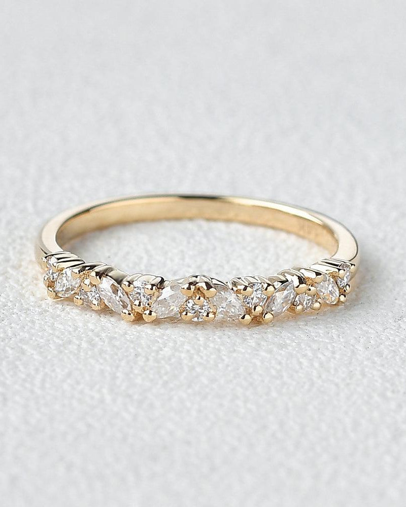 Moissanite Cluster Wedding Band Yellow Gold Ring - Felicegals