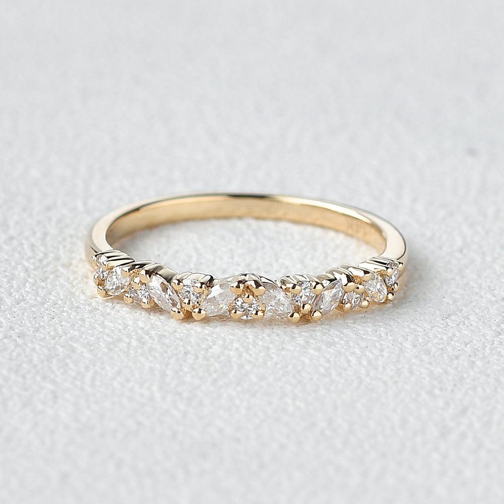 Moissanite Cluster Wedding Band Yellow Gold Ring - Felicegals