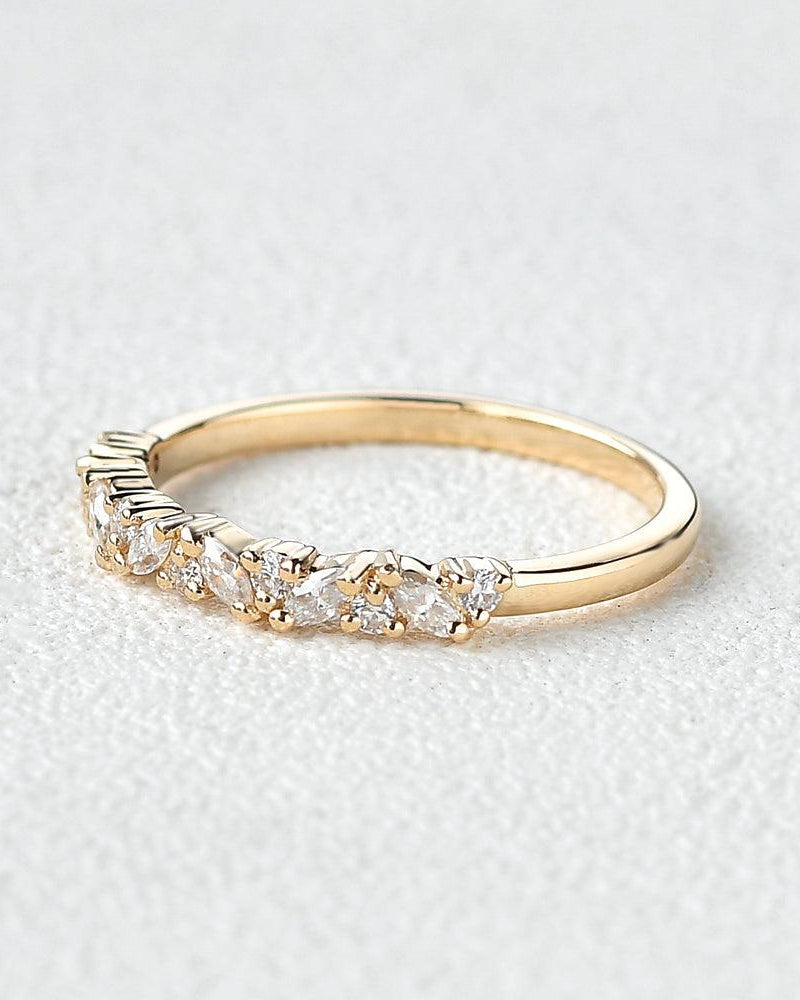 Moissanite Cluster Wedding Band Yellow Gold Ring - Felicegals