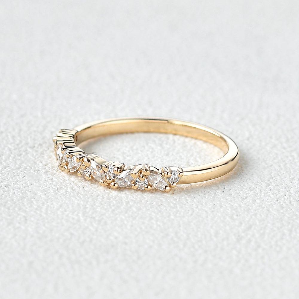Moissanite Cluster Wedding Band Yellow Gold Ring - Felicegals