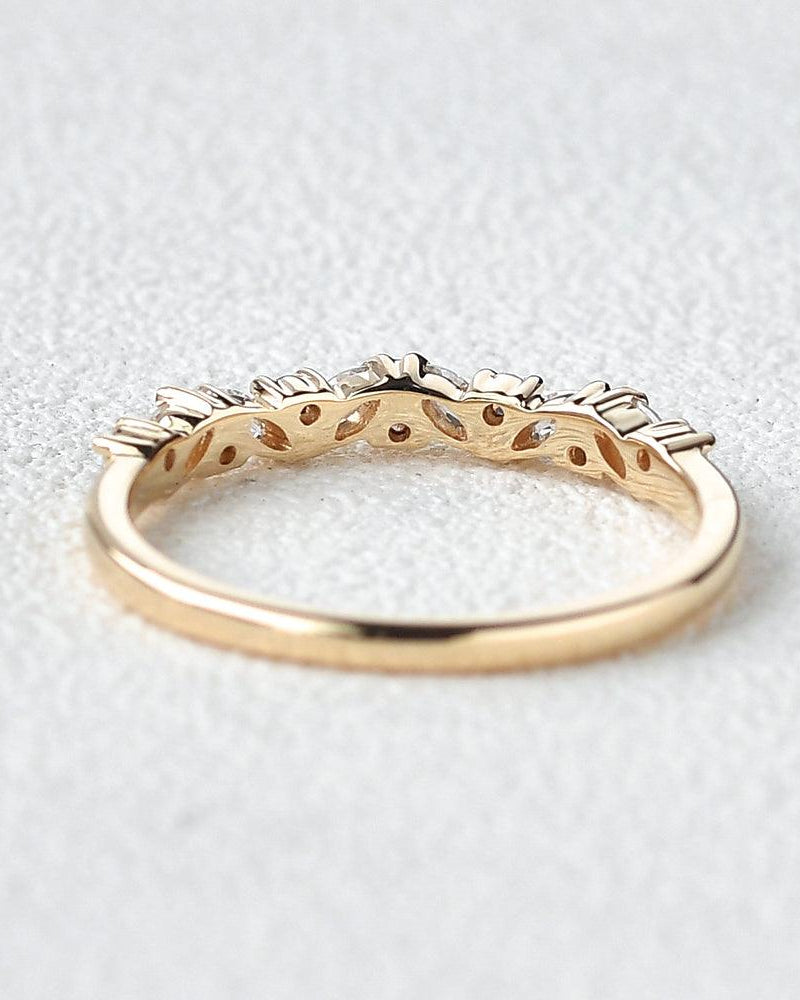 Moissanite Cluster Wedding Band Yellow Gold Ring - Felicegals