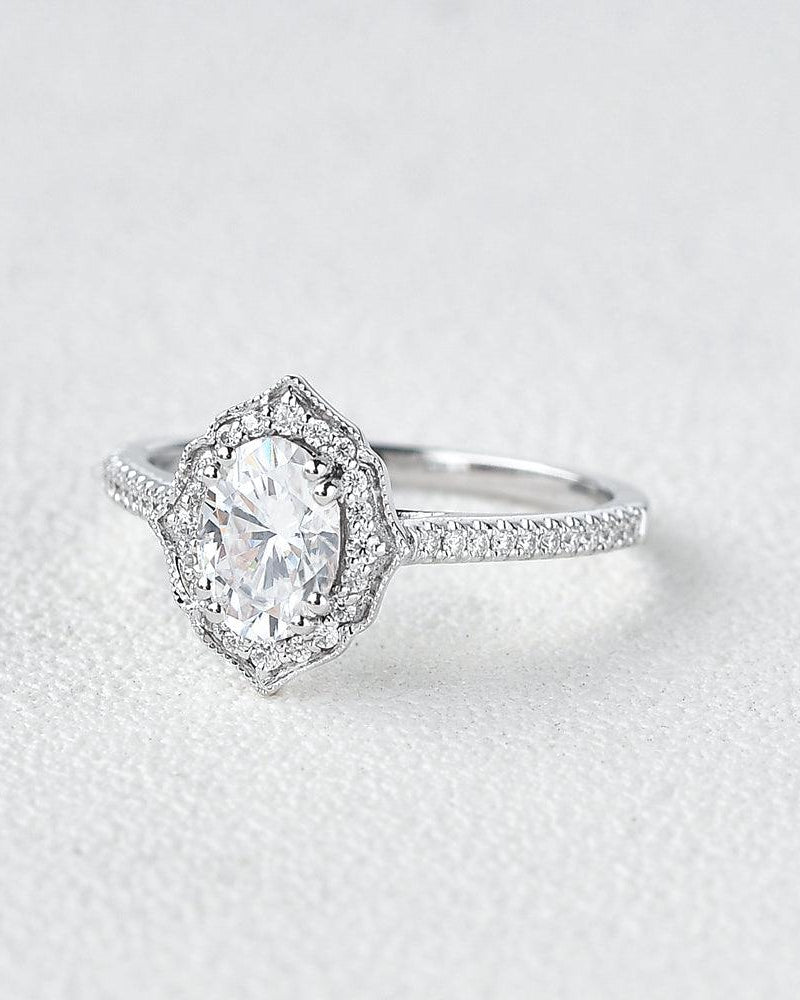 Oval Moissanite White Gold Antique Ring - Felicegals