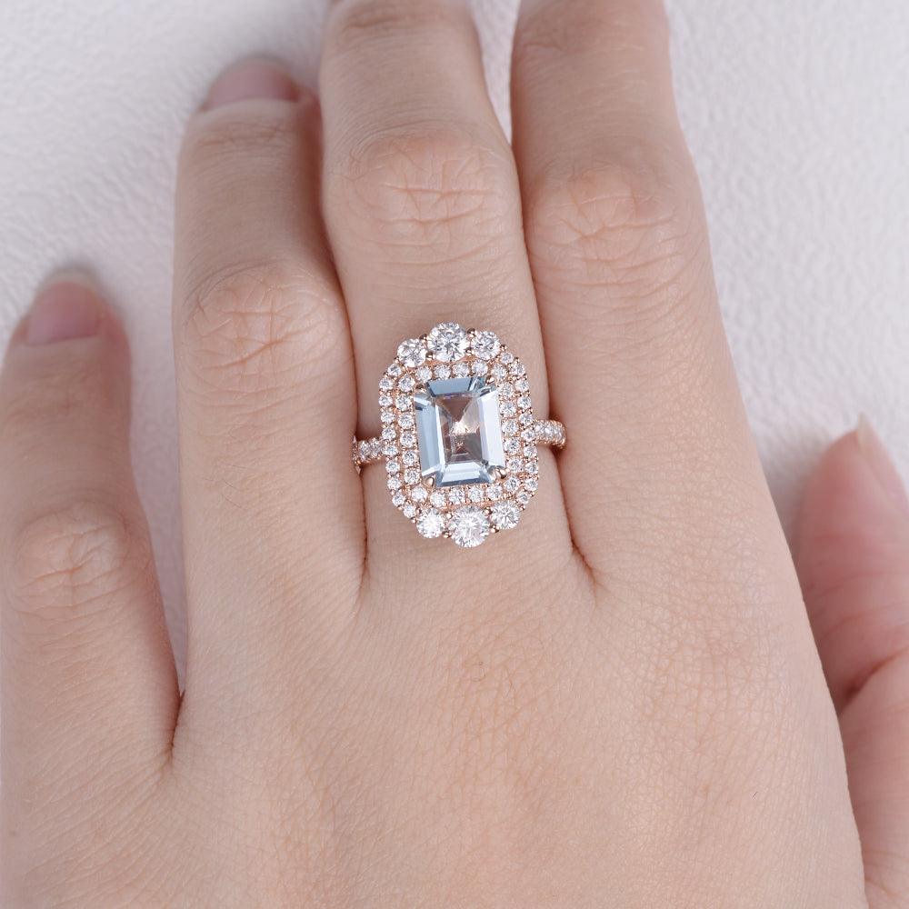 Aquamarine & Moissanite Rose Gold Ring - Felicegals