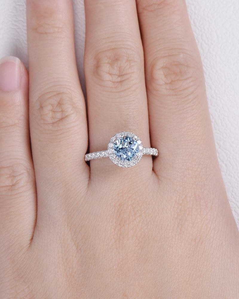 Aquamarine & Moissanite White Gold Wedding Ring - Felicegals