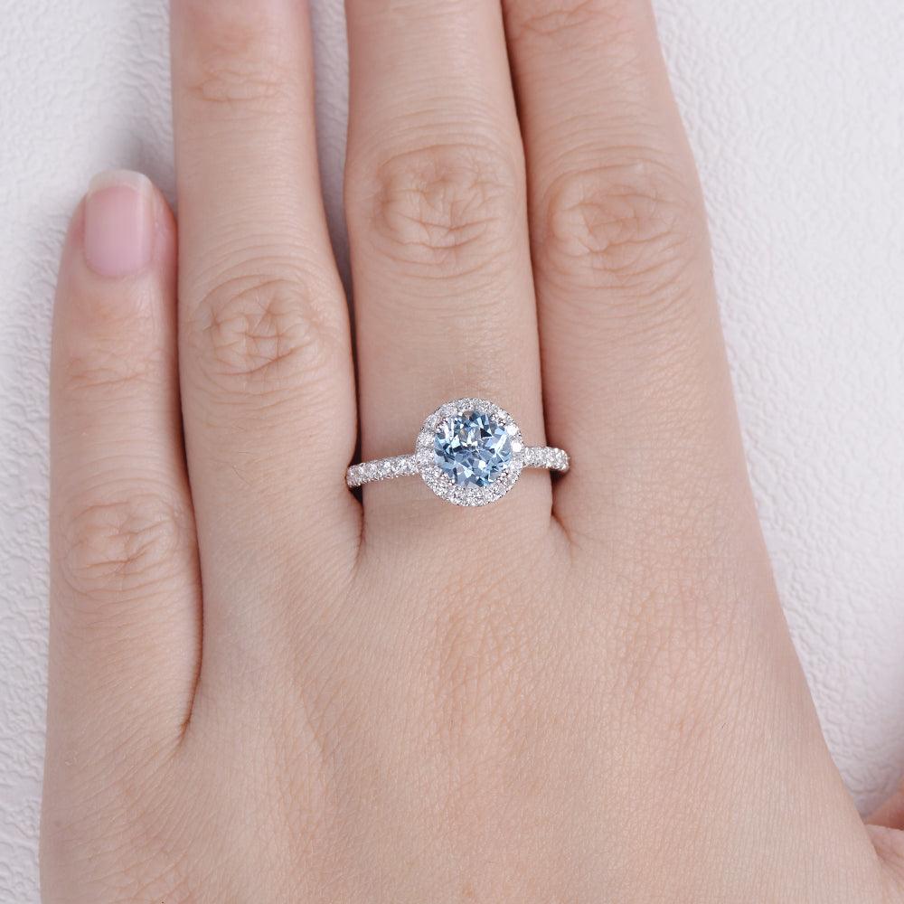 Aquamarine & Moissanite White Gold Wedding Ring - Felicegals