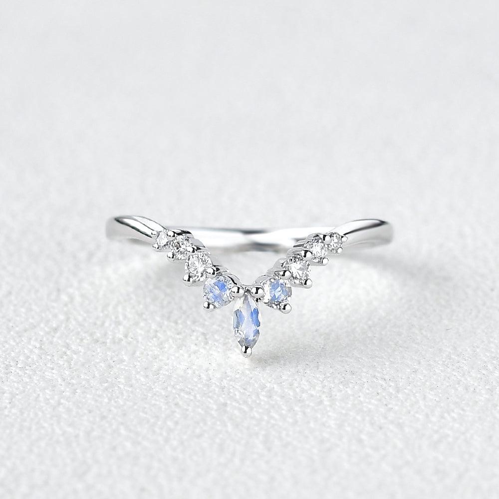 Moonstone & Moissanite Band V Shaped Ring - Felicegals