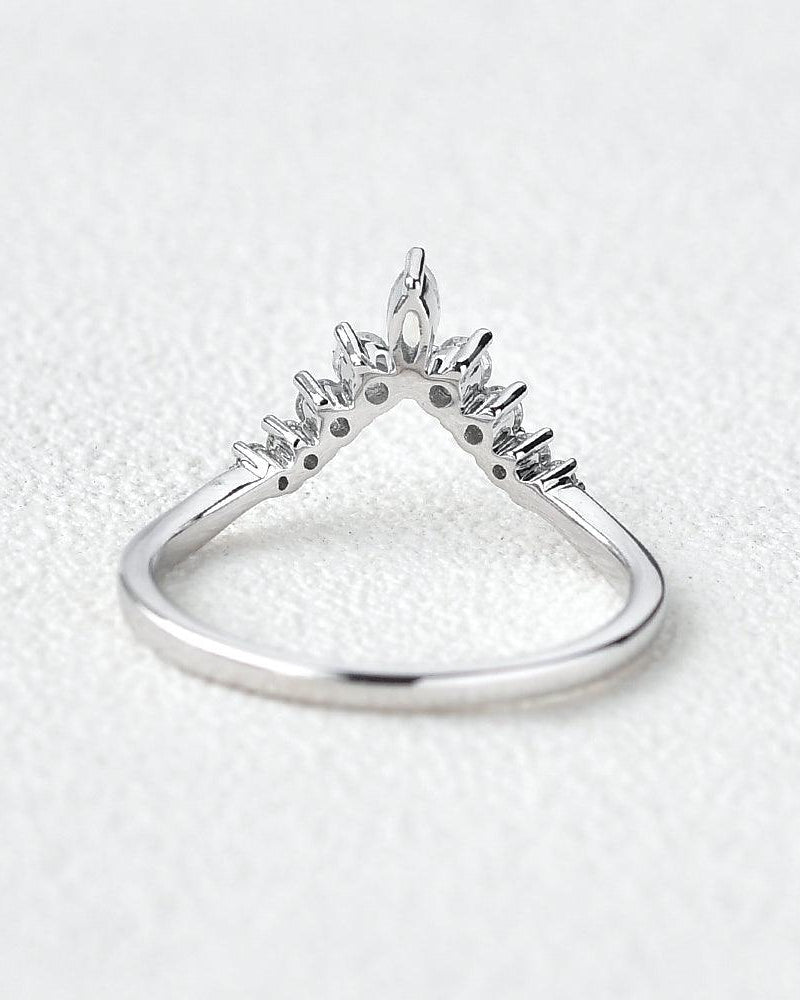 Moonstone & Moissanite Band V Shaped Ring - Felicegals