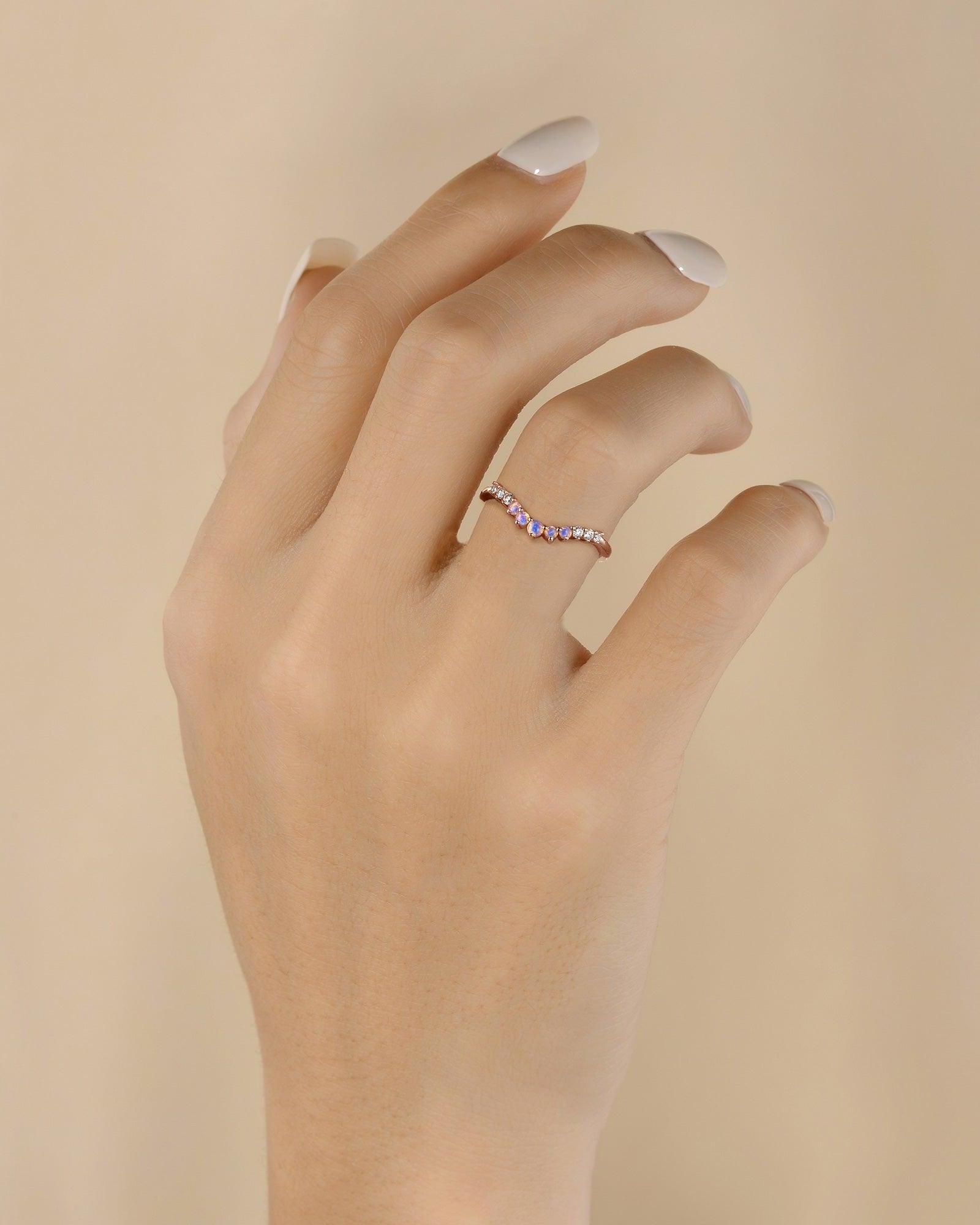 Natural Opal Cluster Rose Gold Ring - Felicegals 丨Wedding ring 丨Fashion ring 丨Diamond ring 丨Gemstone ring