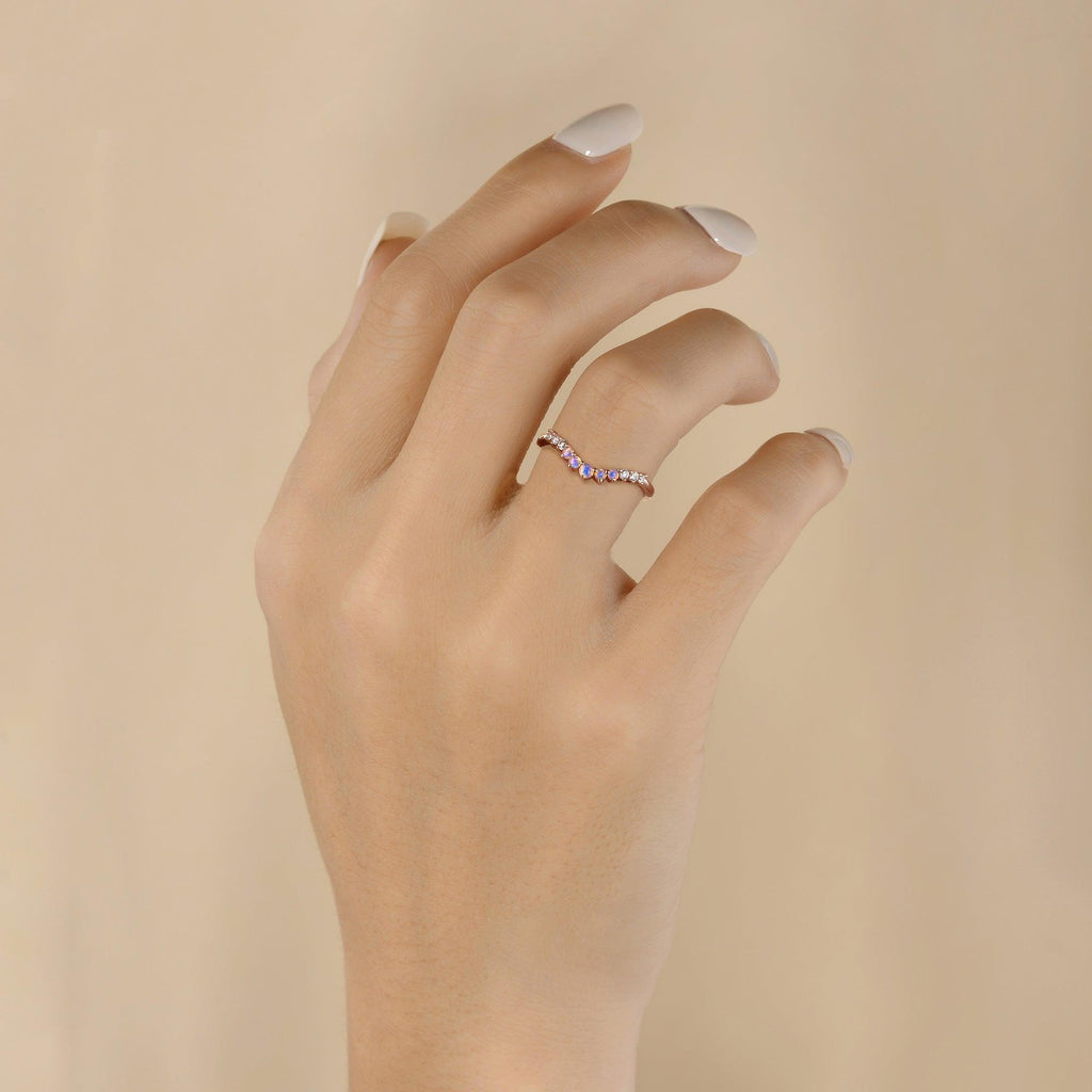 Natural Opal Cluster Rose Gold Ring - Felicegals 丨Wedding ring 丨Fashion ring 丨Diamond ring 丨Gemstone ring