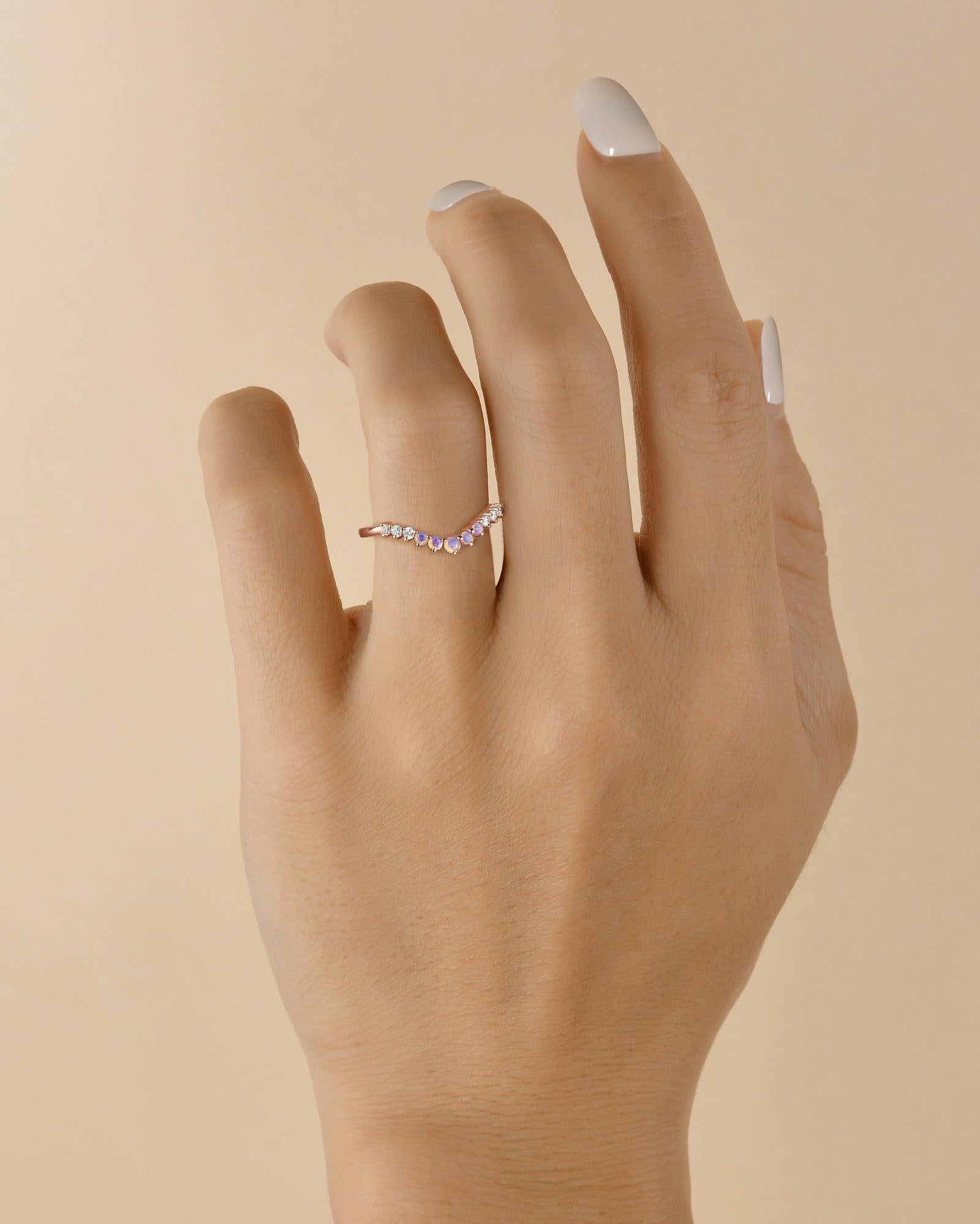 Natural Opal Cluster Rose Gold Ring - Felicegals 丨Wedding ring 丨Fashion ring 丨Diamond ring 丨Gemstone ring