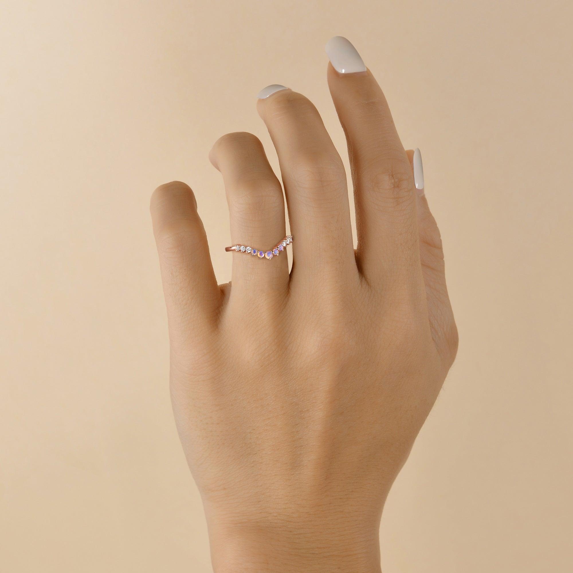 Natural Opal Cluster Rose Gold Ring - Felicegals 丨Wedding ring 丨Fashion ring 丨Diamond ring 丨Gemstone ring