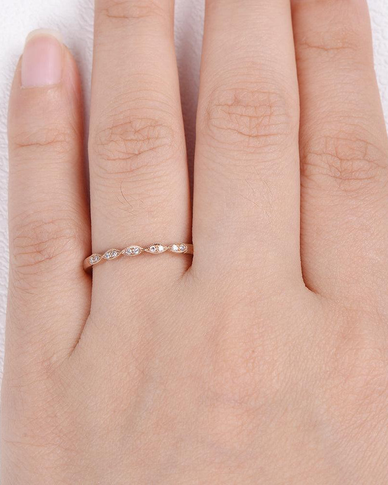 Moissanite Wedding Band Rose Gold Ring - Felicegals