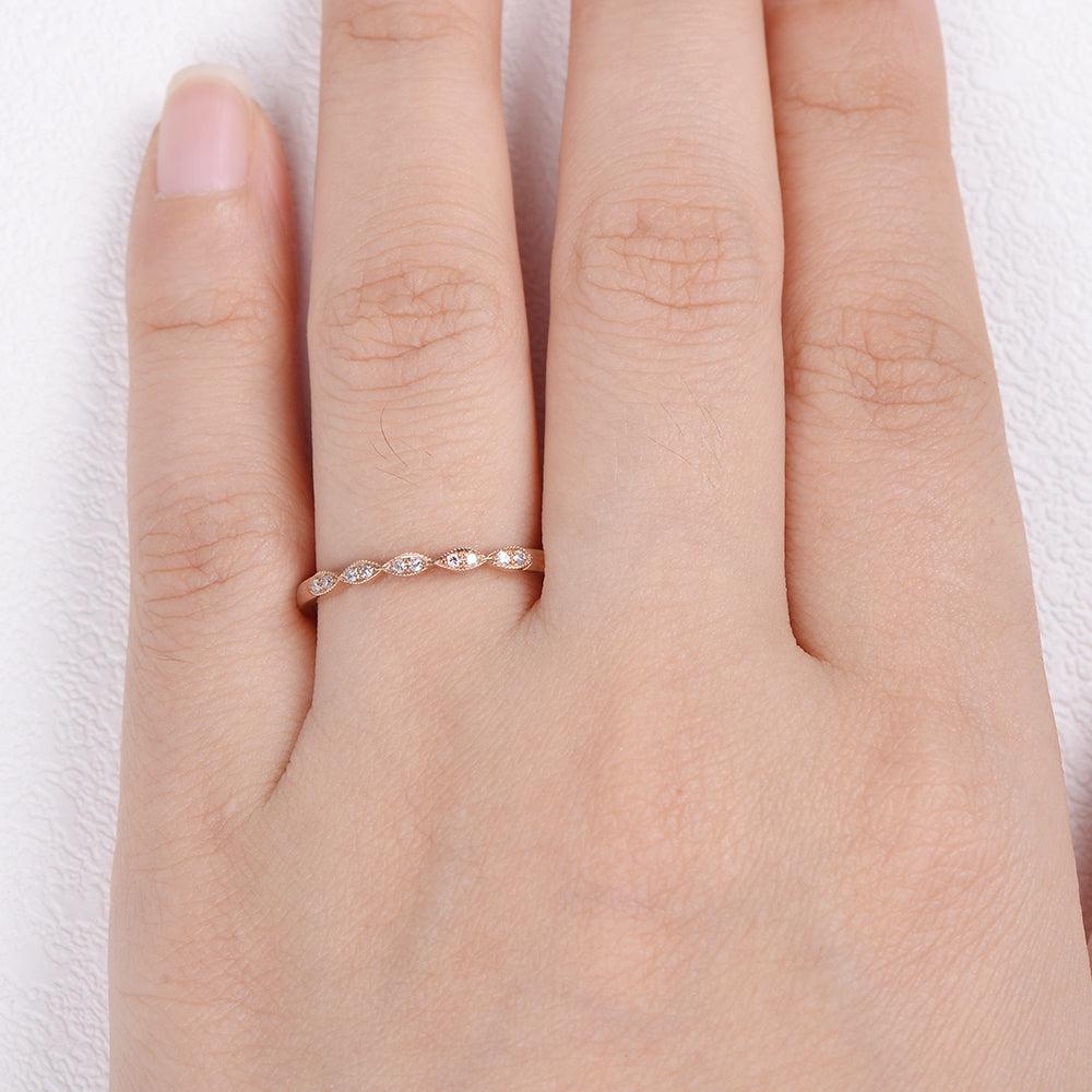Moissanite Wedding Band Rose Gold Ring - Felicegals