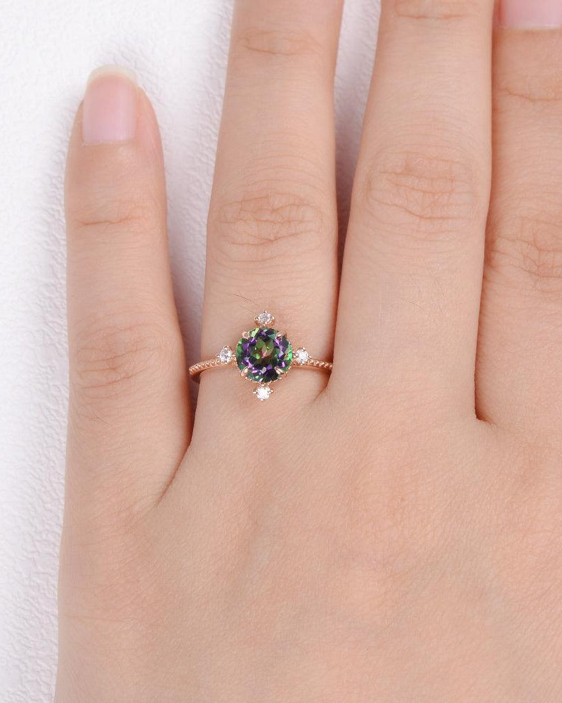 Vintage Inspired Mystic Topaz & Moissanite Rose gold Ring - Felicegals