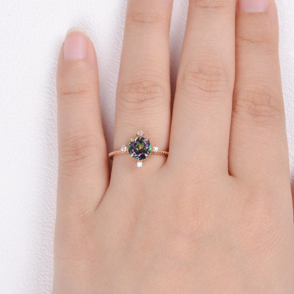 Vintage Inspired Mystic Topaz & Moissanite Rose gold Ring - Felicegals