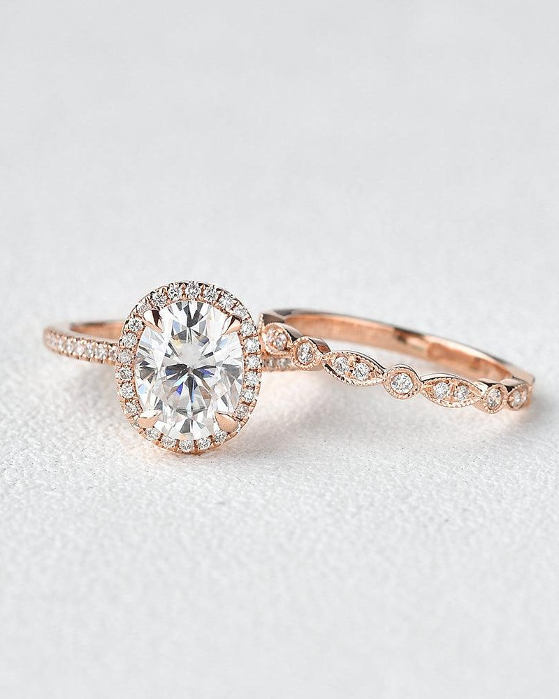 Oval Colourless Moissanite Ring set 2pcs - Felicegals