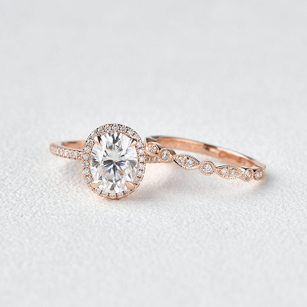 Oval Colourless Moissanite Ring set 2pcs - Felicegals