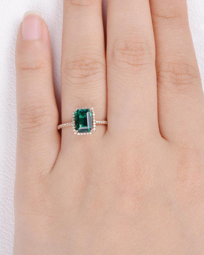 Emerald & Moissanite Rose Gold Ring - Felicegals