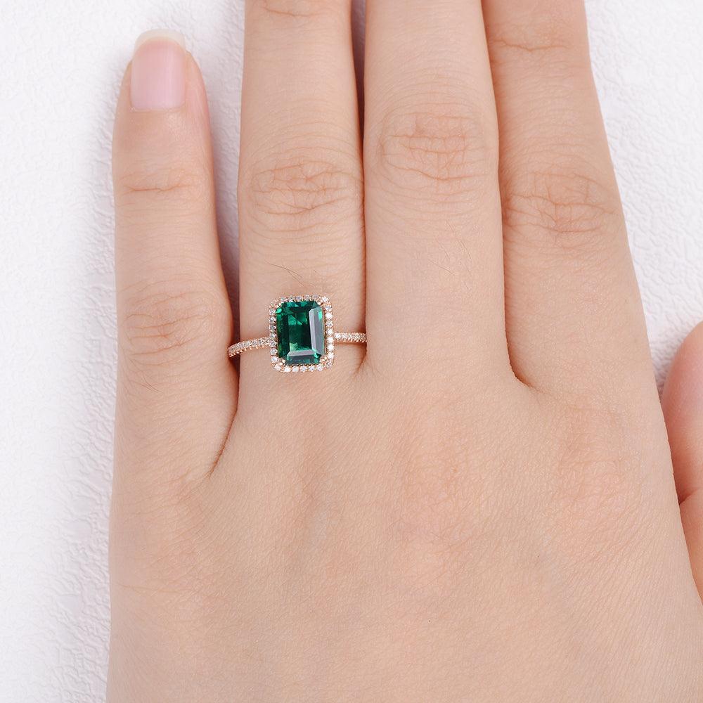 Emerald & Moissanite Rose Gold Ring - Felicegals