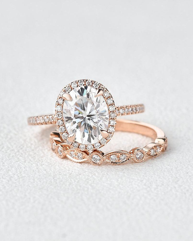 Oval Colourless Moissanite Ring set 2pcs - Felicegals