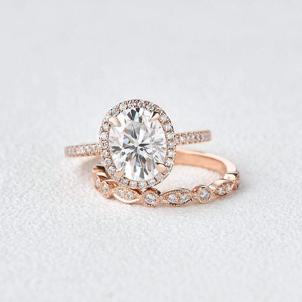 Oval Colourless Moissanite Ring set 2pcs - Felicegals