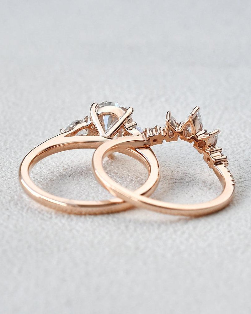 Pear Shaped Moissanite Three Stone Ring Set 2pcs - Felicegals