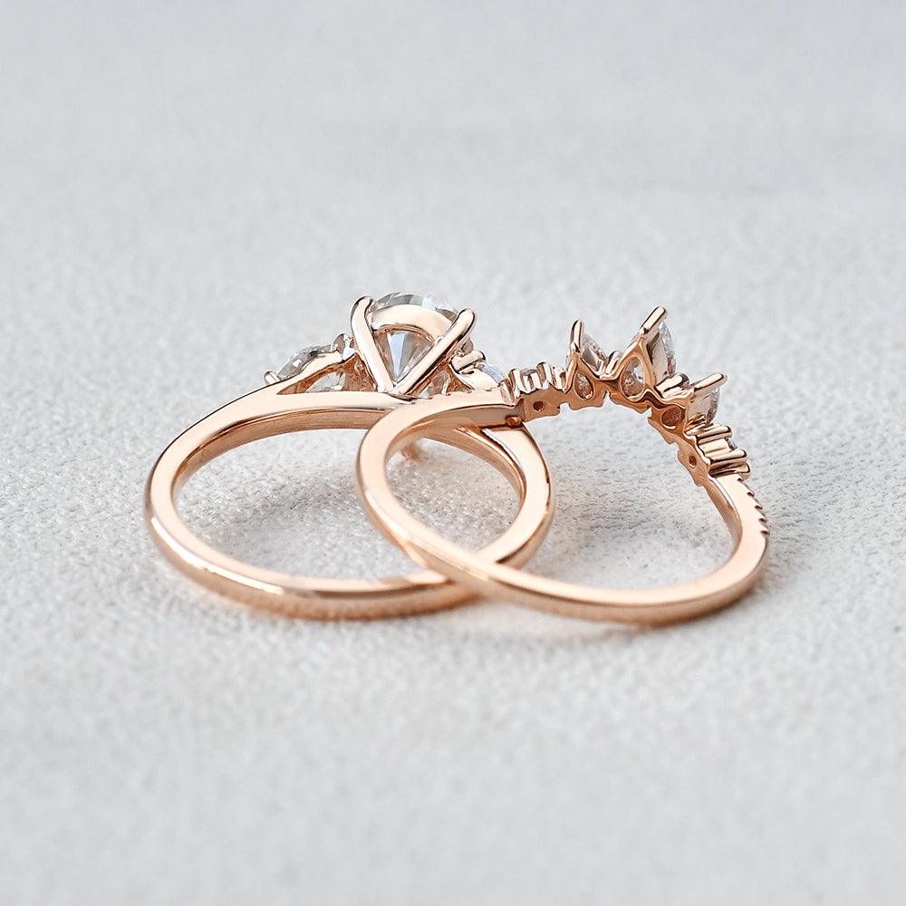 Pear Shaped Moissanite Three Stone Ring Set 2pcs - Felicegals