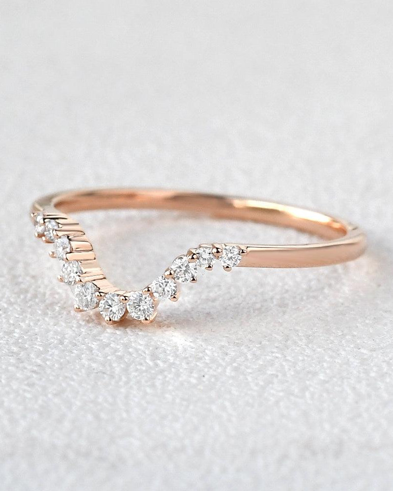 Rose Gold Moissanite Curved Wedding Band - Felicegals