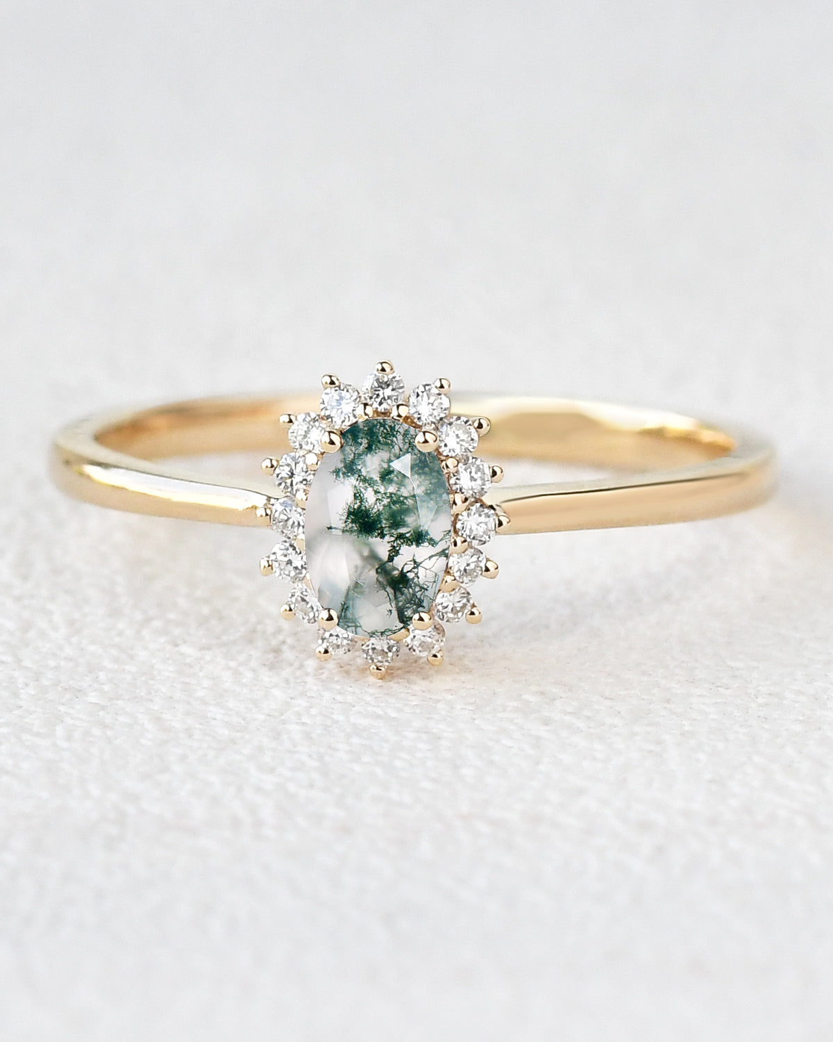 Oval Moss Agate & Moissanite White Gold Ring - Felicegals 丨Wedding ring 丨Fashion ring 丨Diamond ring 丨Gemstone ring