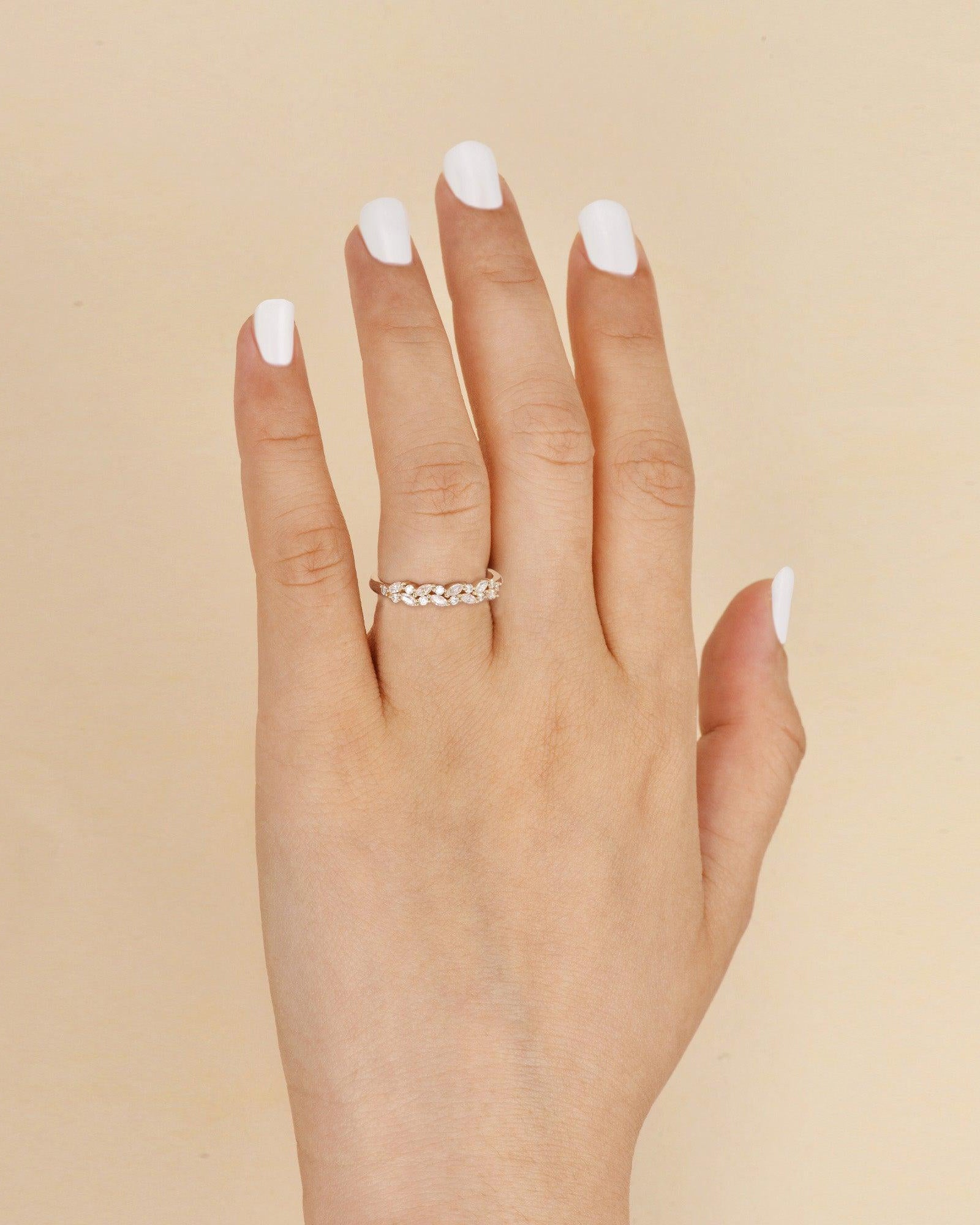 Marquise Shaped Moissanite Wedding Band - Felicegals 丨Wedding ring 丨Fashion ring 丨Diamond ring 丨Gemstone ring