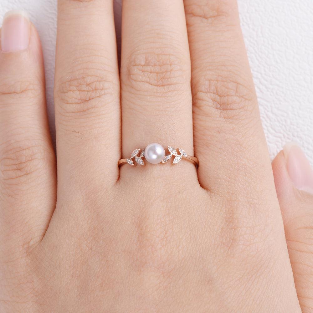 Akoya Pearl & Moissanite Rose Gold Ring - Felicegals