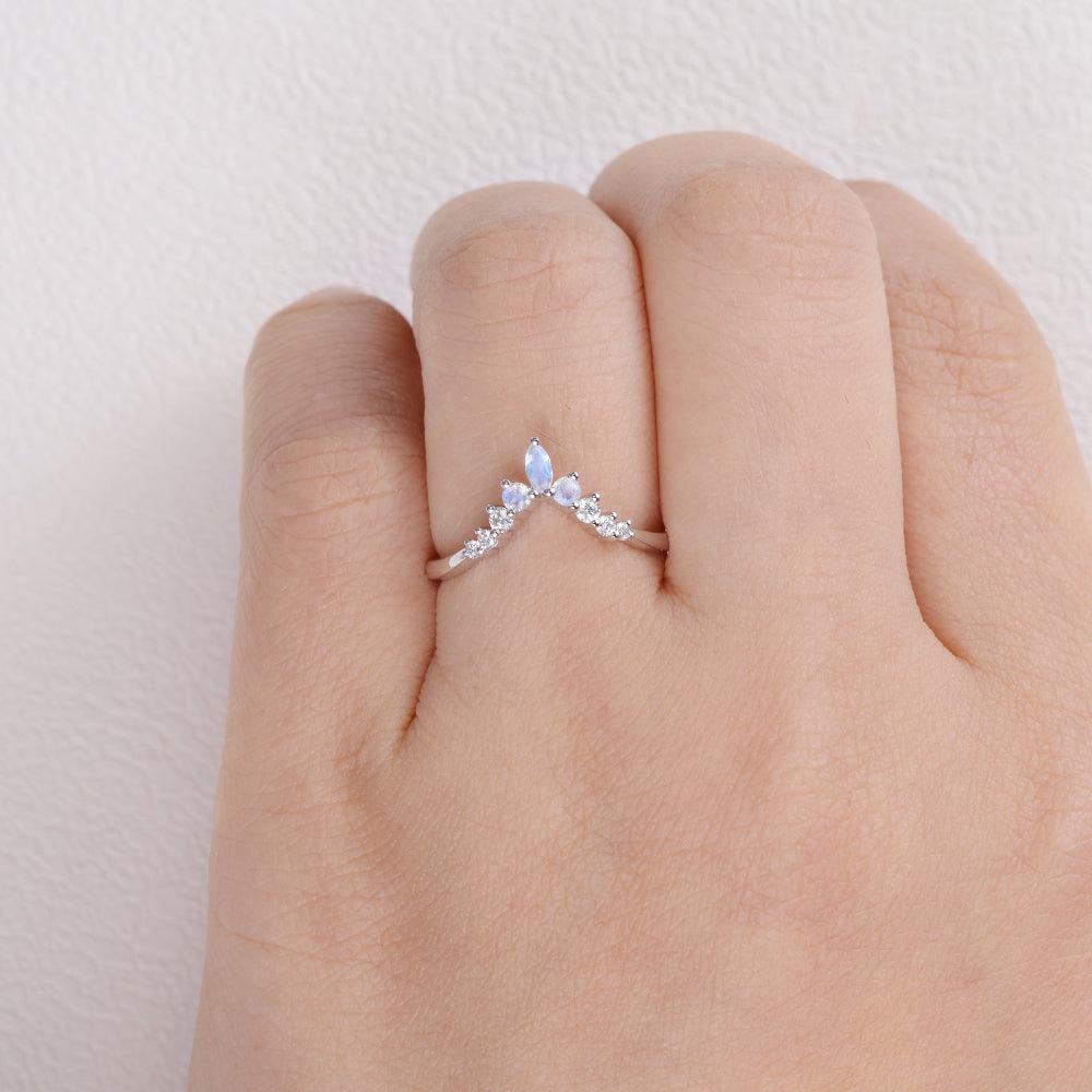 Moonstone & Moissanite Band V Shaped Ring - Felicegals