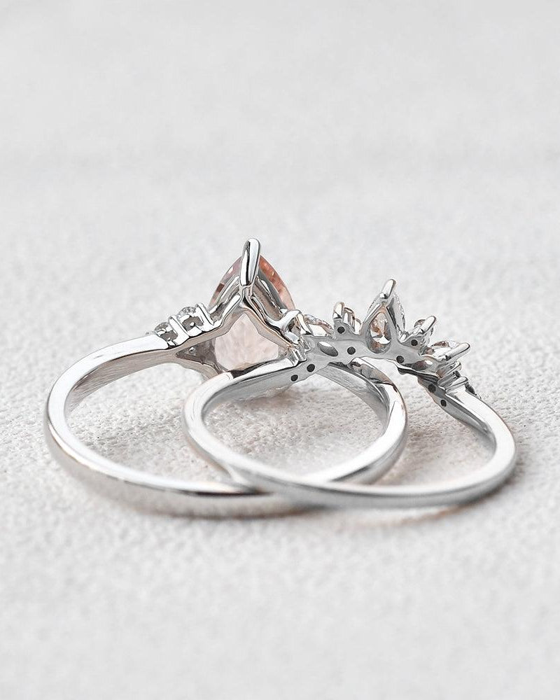 Peachy Morganite & Moissanite Ring Set 2pcs - Felicegals