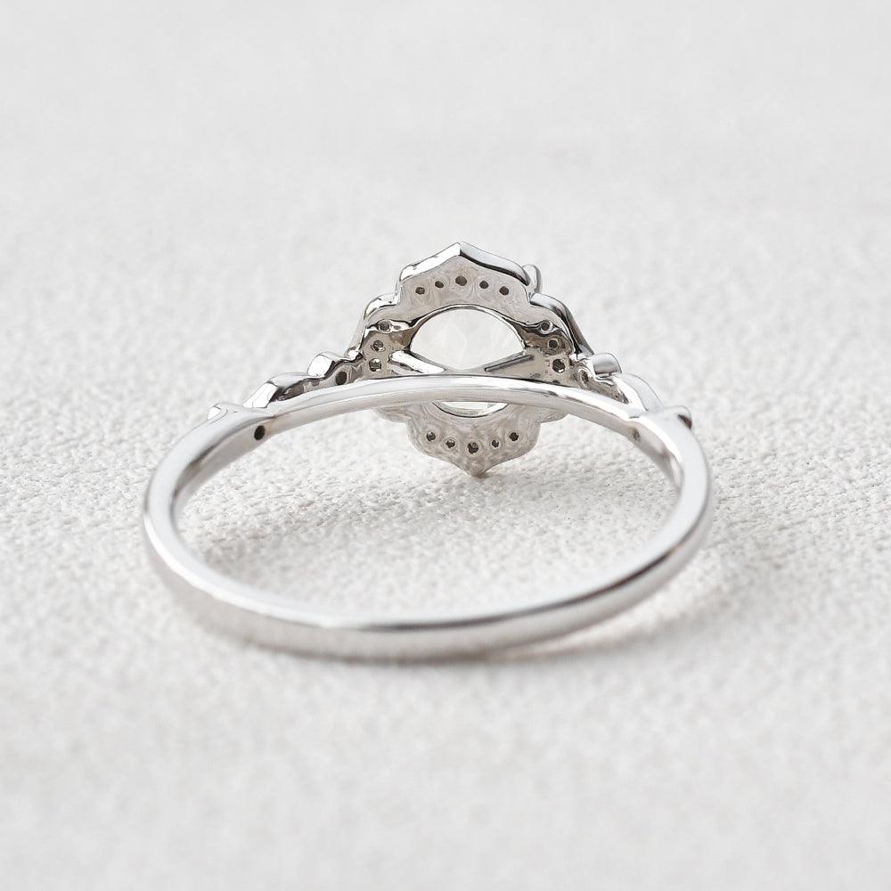 Round Cut Moonstone & Moissanite White Gold Ring - Felicegals