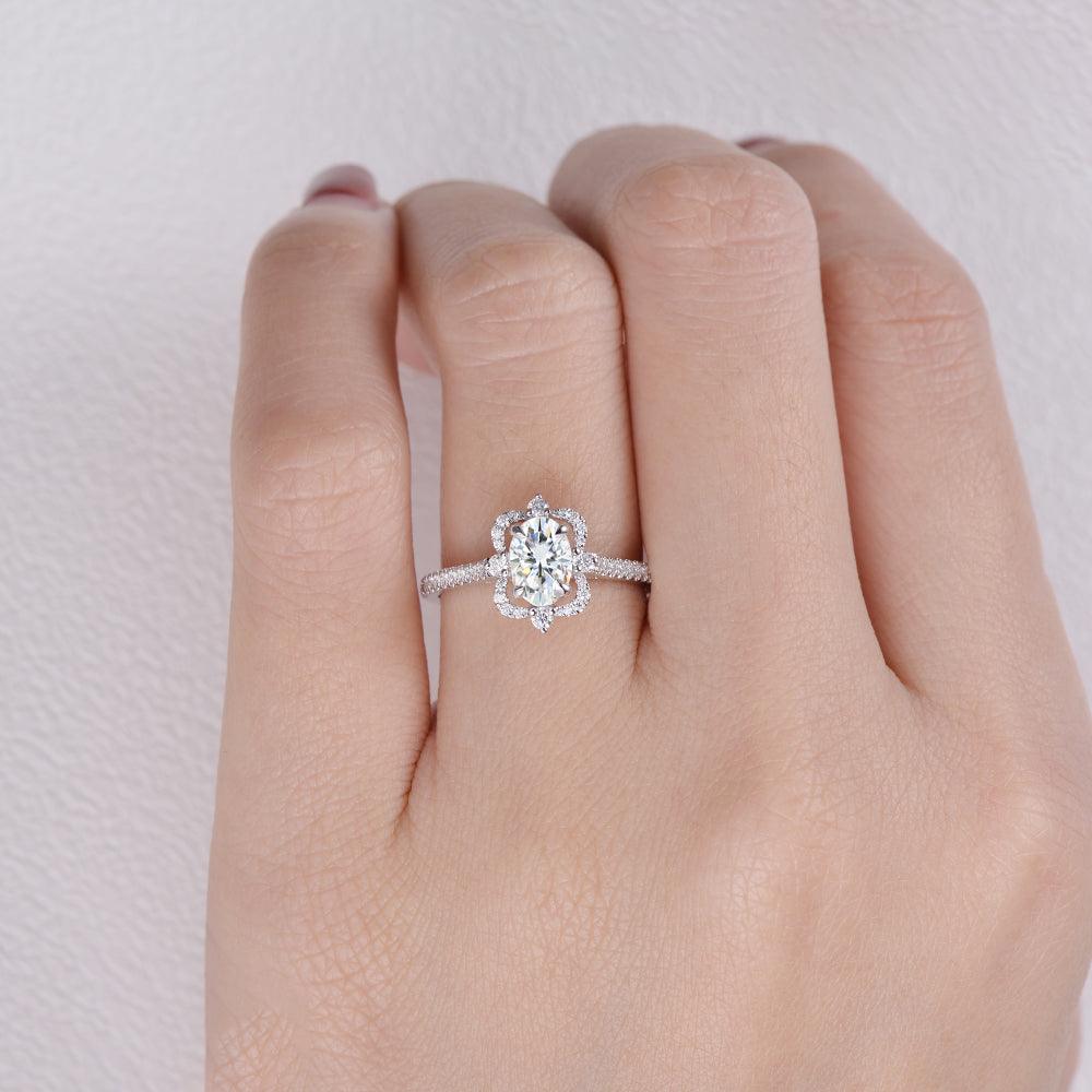 Oval Moissanite White Gold Antique Ring - Felicegals