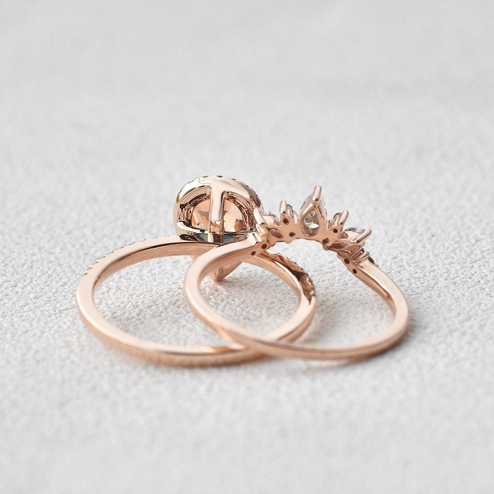 Peachy Morganite & Moissanite Ring Set 2pcs - Felicegals