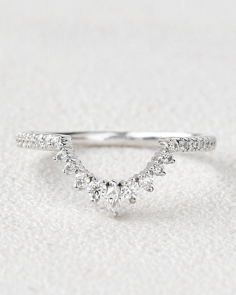 Marquise Moissanite Stacking White Gold Ring - Felicegals
