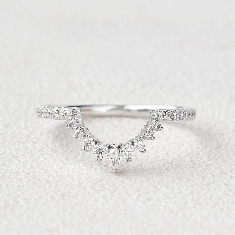 Marquise Moissanite Stacking White Gold Ring - Felicegals