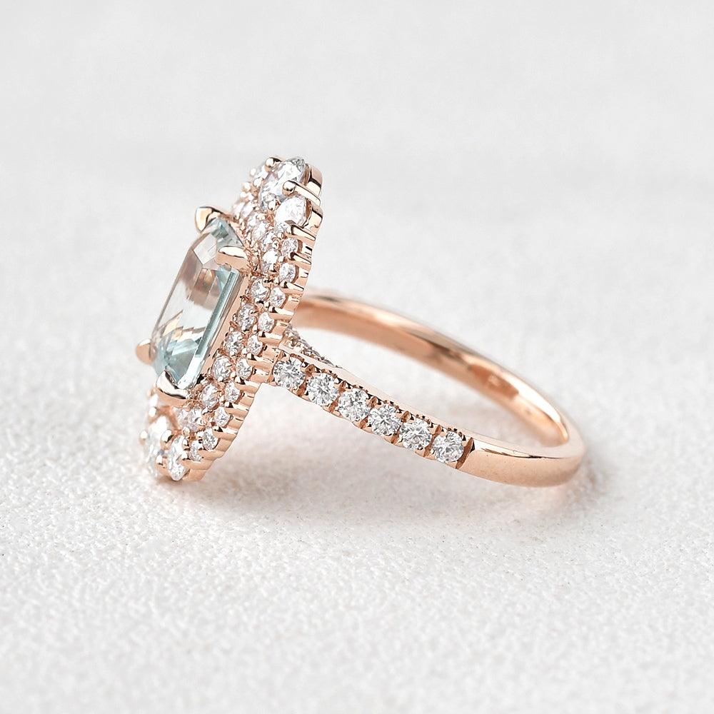 Aquamarine & Moissanite Rose Gold Ring - Felicegals